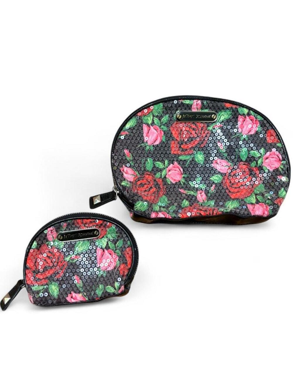 Betsey Johnson Floral Sequin Cosmetic Bag Set 🌹✨